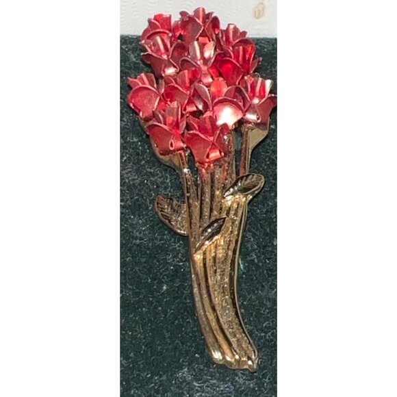Vintage Red Rose Bouquet Brooch Pin In Original Gift Box - Picture 2 of 8